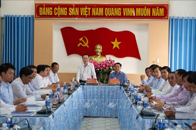 Bí thư Thành ủy Cần Thơ Nguyễn Văn Hiếu phát biểu tại buổi làm việc. Ảnh: Thanh Liêm - TTXVN