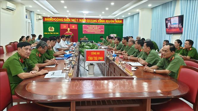 Trong ảnh: Quang cảnh buổi gặp mặt tại điểm cầu Công an tỉnh Trà Vinh. Ảnh: Thanh Hòa - TTXVN