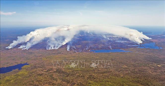 Cháy rừng bao trùm hạt Shelburne, tỉnh bang Nova Scotia, Canada, ngày 31/5/2023. Ảnh: THX/TTXVN