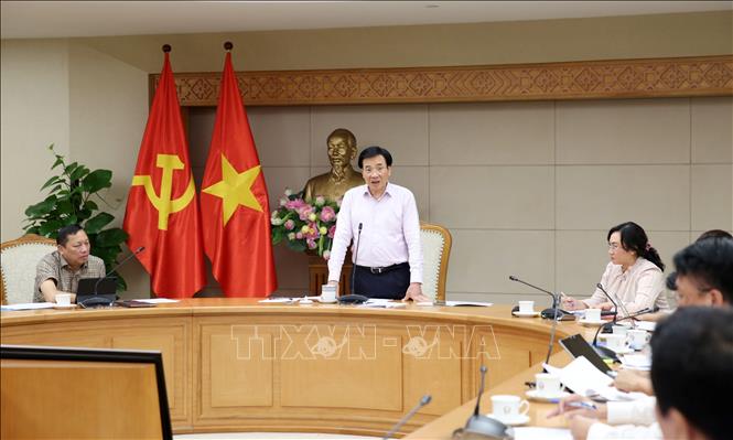 Bộ trưởng, Chủ nhiệm Văn phòng Chính phủ Trần Văn Sơn phát biểu tại buổi làm việc. Ảnh: TTXVN