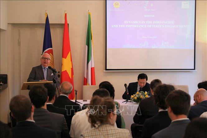 Prof. Andrea Margelletti, President of the Centre for International Studies speaks at the seminar. VNA Photo