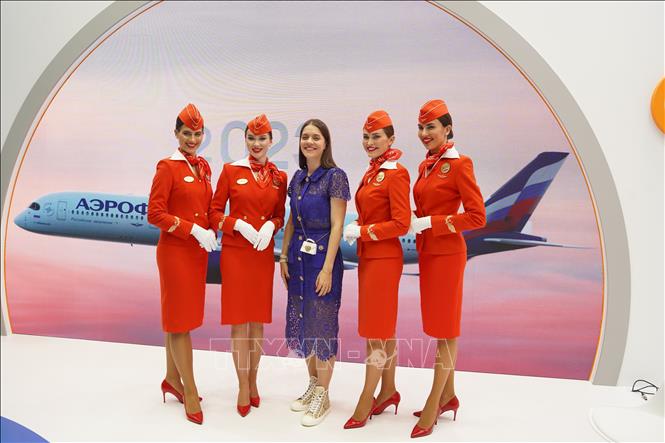 Trong ảnh: Gian trưng bày của Aeroflot tại Diễn đàn Kinh tế Quốc tế St. Petersburg lần thứ 26. Ảnh: Duy Trinh - PV TTXVN tại Nga
