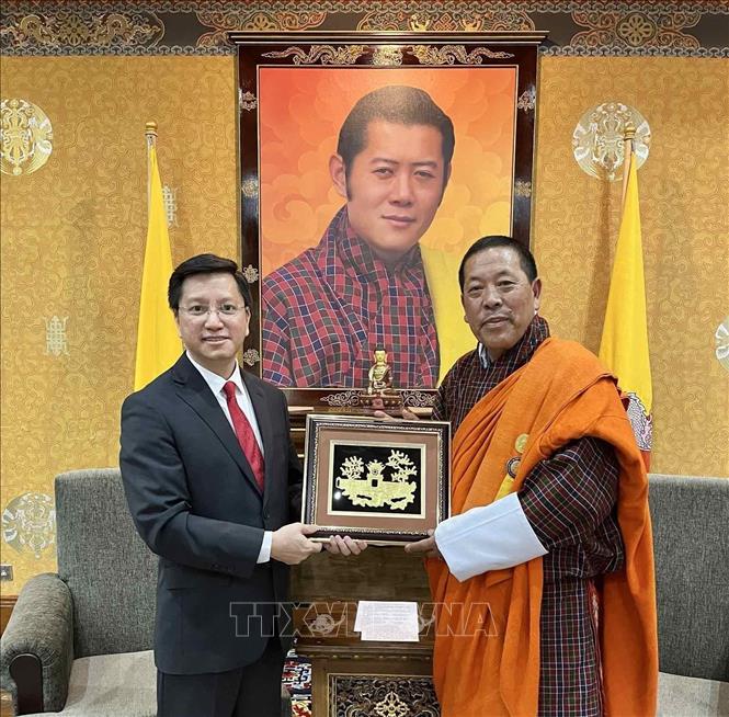 Vietnamese Ambassador to India, Nepal, and Bhutan Nguyen Thanh Hai paid courtesy calls on Bhutanese Speaker of the National Assembly (lower house) Wangchuk Namgyel on June 14. Photo by courtesy/VNA