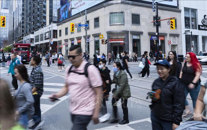 Người dân di chuyển trên đường phố tại Toronto, Ontario, Canada, ngày 16/6/2023. Ảnh: THX/TTXVN