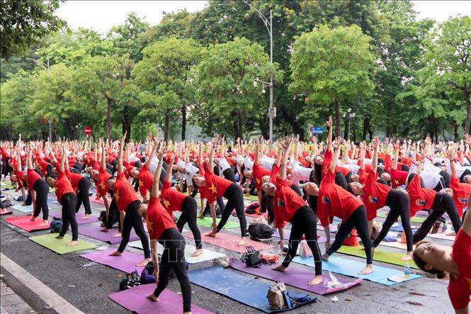 Sự kiện thu hút hơn 1.000 yogis (người tập yoga) tham gia. Ảnh: TTXVN phát