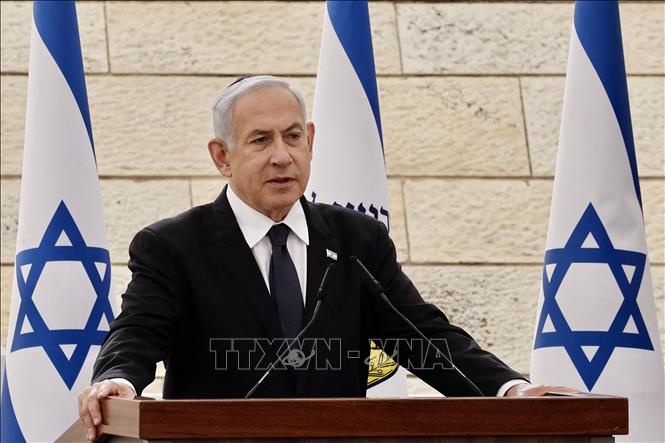 Thủ tướng Israel Benjamin Netanyahu phát biểu tại Jerusalem ngày 24/4/2023. Ảnh: AFP/TTXVN