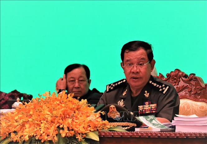Thủ tướng Campuchia Samdech Techo Hun Sen chủ trì Lễ kỷ niệm 46 năm “Hành trình hướng tới lật đổ chế độ diệt chủng Pol Pot”. Ảnh: AKP/TTXVN phát