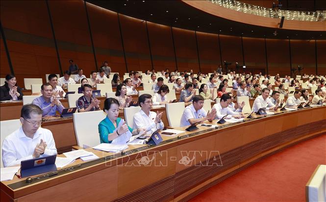 Quốc hội thông qua Nghị quyết về việc thành lập Đoàn giám sát chuyên đề của Quốc hội năm 2024; Luật sửa đổi, bổ sung một số điều của Luật Công an nhân dân và thảo luận về dự án Luật Căn cước công dân (sửa đổi). Ảnh: Doãn Tấn - TTXVN