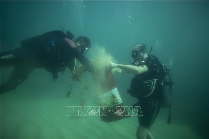 Ngày 19/6/2023, Liên hợp quốc (LHQ) đã thông qua hiệp ước quốc tế đầu tiên trên thế giới bảo vệ các vùng biển quốc tế. Đây là một thỏa thuận lịch sử về môi trường, được xây dựng nhằm bảo vệ các hệ sinh thái quan trọng đối với nhân loại. Trong ảnh (tư liệu): Thợ lặn thu thập rác thải nhựa ở ngoài khơi bờ biển đảo Goree, Senegal. Ảnh: AFP/TTXVN