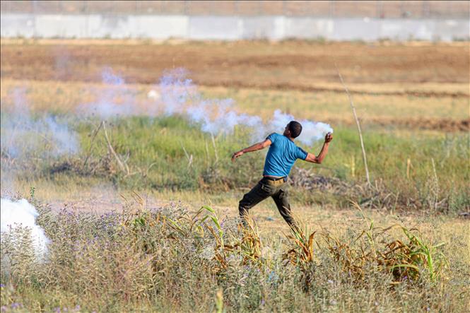 Người biểu tình Palestine xung đột với binh sĩ Israel ở khu vực biên giới phía Đông thành phố Gaza, ngày 19/6/2023. Ảnh: THX/TTXVN