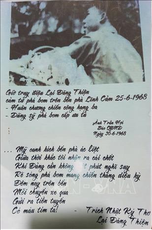 Nhật ký Lại Đăng Thiện nói về lần được truy điệu sống tại bến phà Linh Cảm ngày 25/6/1968. Ảnh: TTXVN phát