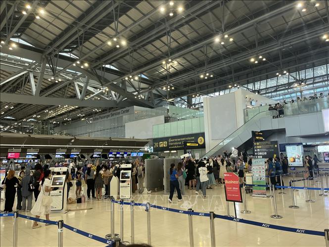 Sảnh đi Sân bay quốc tế Suvarnabhumi. Ảnh Huy Tiến - P/v TTXVN tại Thái Lan