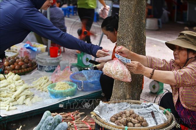 Hình ảnh quen thuộc trong sinh hoạt của con người tại các khu chợ dân sinh là xách lỉnh kỉnh các loại đồ ăn thức uống đựng trong túi nylon, thậm chí mỗi loại đựng một túi, không chỉ thành phố mà ở cả nông thôn; từ người mua đến người bán mặc định gói đồ trong túi nylon. Ảnh: Minh Quyết - TTXVN