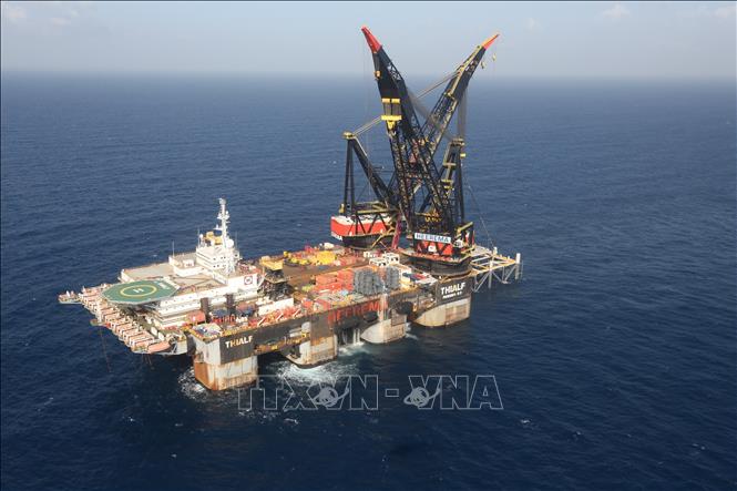 (Tư liệu) Giàn khoan mỏ khí đốt Leviathan ở ngoài khơi thành phố Haifa, Israel, ngày 31/1/2019. Ảnh: AFP/TTXVN