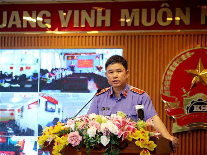 Trong ảnh: Ông Nguyễn Đức Thái, Viện trưởng Viện Kiểm sát nhân dân Thành phố Hồ Chí Minh phát biểu tại hội nghị. Ảnh: Thành Chung - TTXVN