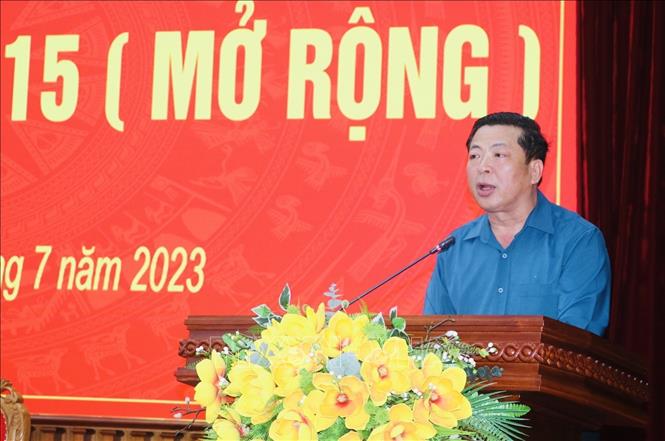 Trong ảnh: Bí thư Tỉnh uỷ Cao Bằng Trần Hồng Minh phát biểu tại hội nghị. Ảnh: Chu Hiệu-TTXVN