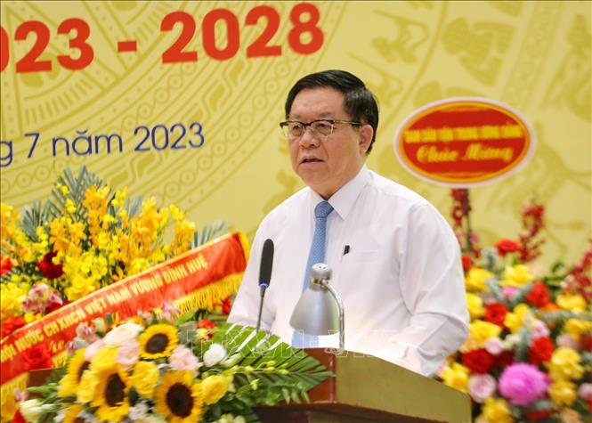 Đồng chí Nguyễn Trọng Nghĩa, Bí thư Trung ương Đảng, Trưởng Ban Tuyên giáo Trung ương phát biểu. Ảnh: Tuấn Đức - TTXVN