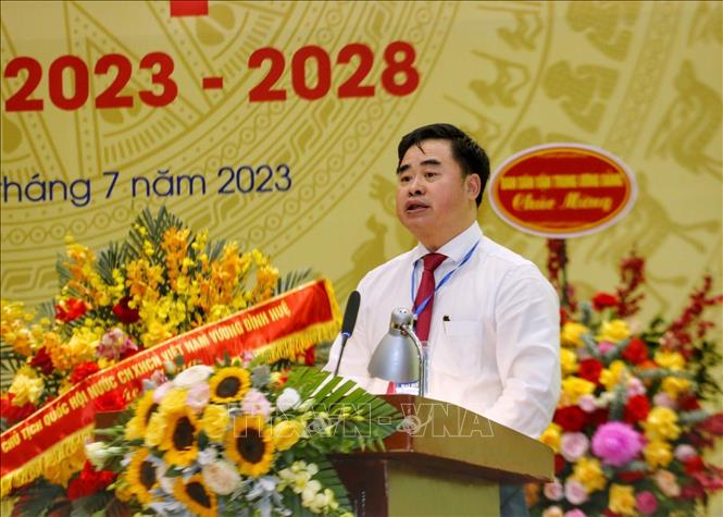 Ông Phạm Minh Tuấn, Chủ tịch Hội Xuất bản Việt Nam khoá V, nhiệm kỳ 2023-2028 phát biểu. Ảnh: Tuấn Đức - TTXVN