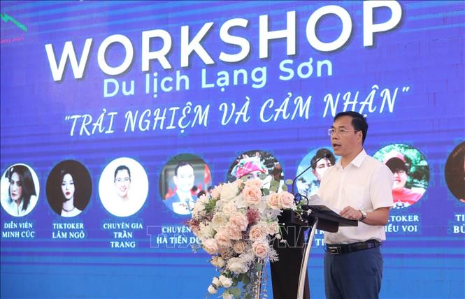 Trong ảnh: Phó Giám đốc Sở Văn hóa – Thể thao và Du lịch tỉnh Lạng Sơn Dương Minh Tuệ phát biểu tại Workshop Du lịch Lạng Sơn trải nghiệm và cảm nhận. Ảnh: Anh Tuấn – TTXVN 