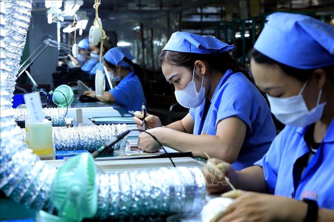 Công nhân kiểm tra, lắp ráp các linh kiện đo lường nhiệt độ. Ảnh: Tuấn Anh - TTXVN
