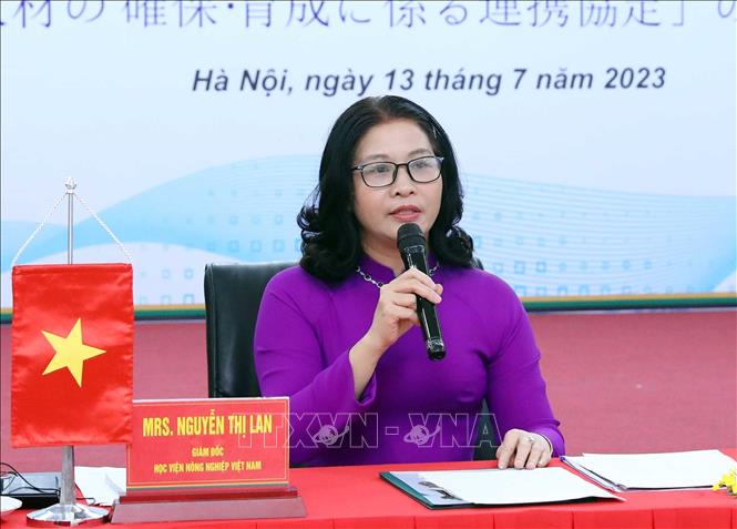 Trong ảnh: GS. TS Nguyễn Thị Lan, Giám đốc Học viện Nông nghiệp Việt Nam phát biểu. Ảnh: Phạm Kiên - TTXVN
