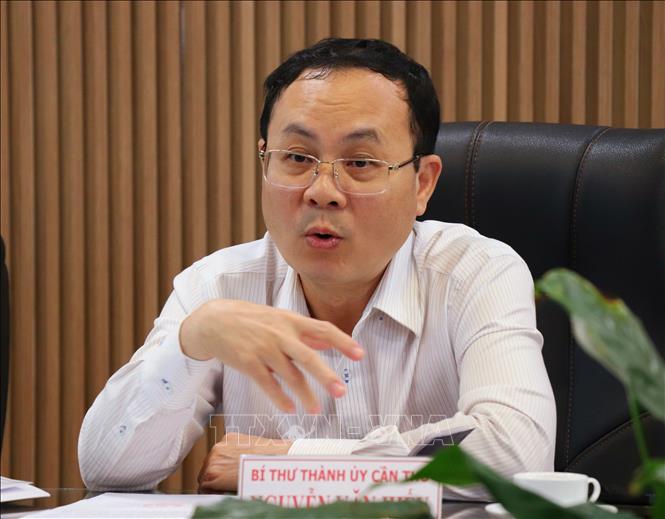 Bí thư Thành ủy Cần Thơ Nguyễn Văn Hiếu phát biểu tại buổi làm việc. Ảnh: Thu Hiền - TTXVN
