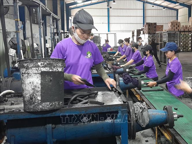 Công nhân sản xuất than gáo dừa. Ảnh: K GỬIH -TTXVN


