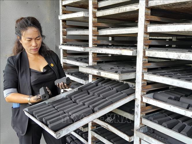 Than gáo dừa đã thành phẩm. Ảnh: K GỬIH -TTXVN


