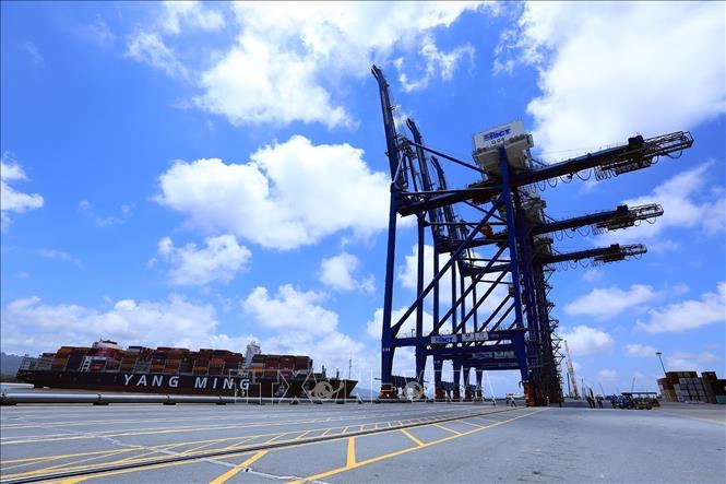 Hệ thống cần trục giàn hiện đại tại Tân Cảng, Lạch Huyện có khả năng bốc dỡ khối lượng lớn hàng hóa. Ảnh: Tuấn Anh - TTXVN