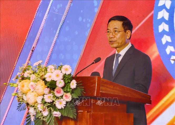 Bộ trưởng Bộ Thông tin và Truyền thông Nguyễn Mạnh Hùng phát biểu. Ảnh: Tuấn Đức - TTXVN