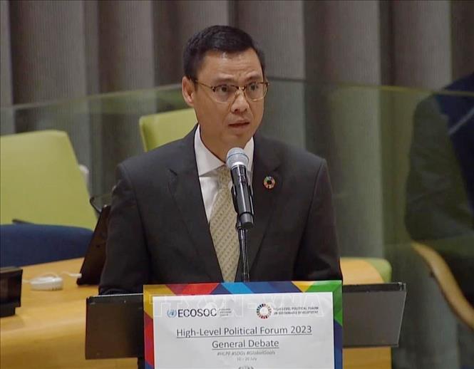 Vietnamese Ambassador Dang Hoang Giang speaks at the High-Level Political Forum on Sustainable Development of the UN Economic and Social Council on July 19. Photo by courtesy/VNA