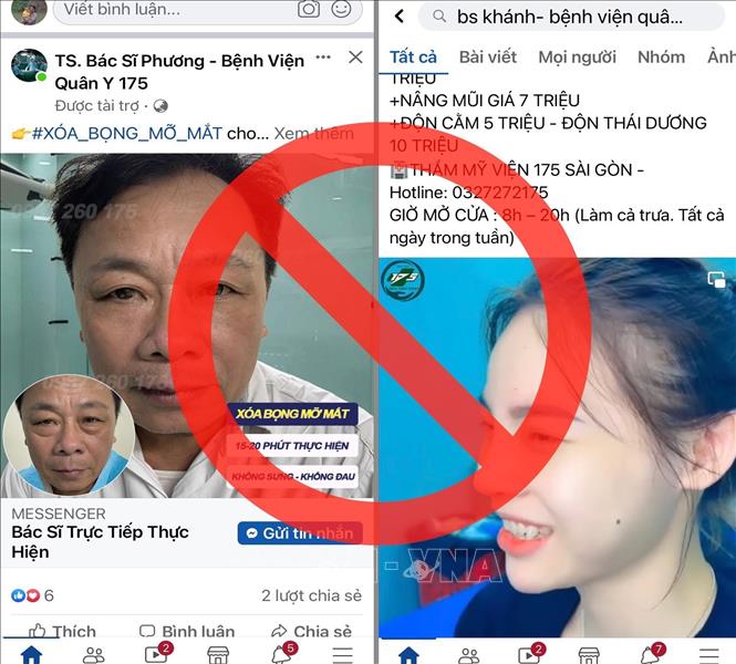 Trong ảnh: Một trang tin facebook giả mạo bác sĩ và Bệnh viện Quân y 175, Thành phố Hồ Chí Minh. Ảnh chụp màn hình - TTXVN phát
