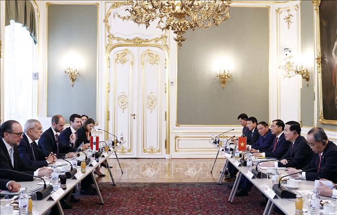 Austrian President Alexander Van der Bellen and President Vo Van Thuong hold talks. VNA Photo: Thống Nhất 