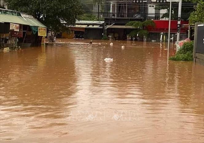 Trong ảnh: Mưa lớn kéo dài gây ngập lụt nặng tại nhiều địa phương của huyện Bù Đăng. Ảnh: TTXVN phát
