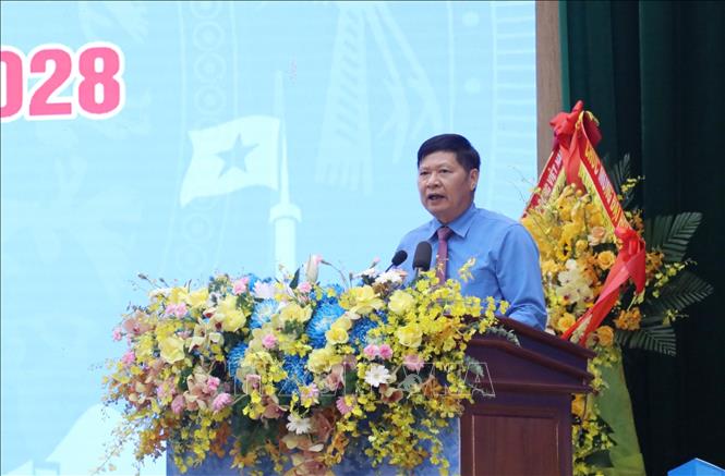 Phó Chủ tịch Tổng Liên đoàn Lao động Việt Nam Phan Văn Anh phát biểu tại Đại hội. Ảnh: Quang Duy – TTXVN