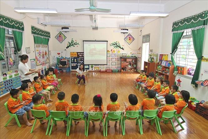 Trường Mầm non xã Tân Hội, huyện Đan Phượng được đầu tư xây dựng theo tiêu chí Nông thôn mới. Đan Phượng là huyện đạt chuẩn Nông thôn mới đầu tiên của Hà Nội. Ảnh: Vũ Sinh – TTXVN