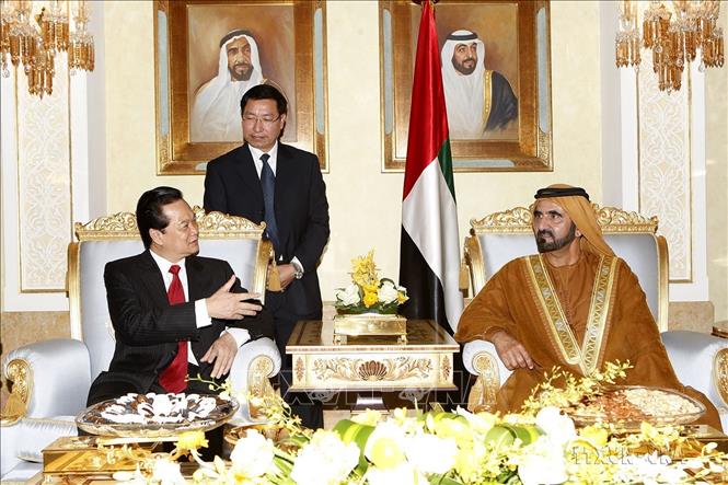 Phó Tổng thống, Thủ tướng Mohammed Bin Rashid Al Maktoum Maktoum tiếp Thủ tướng Nguyễn Tấn Dũng thăm chính thức UAE, ngày 15/2/2009. Ảnh: Đức Tám - TTXVN