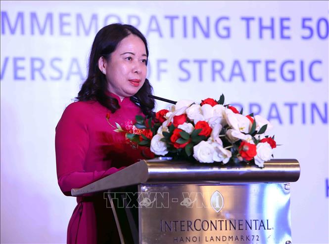 Vice President Vo Thi Anh Xuan speaks at the ceremony. VNA Photo: An Đăng 