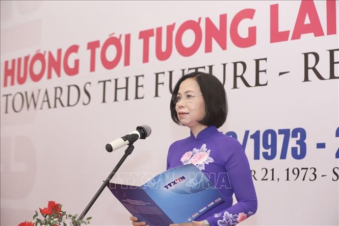 VNA General Director Vu Viet Trang speaks at the exhibition’s opening ceremony. VNA Photo: Minh Quyết 