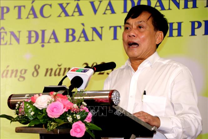 Ông Nguyễn Ngọc Hè, Phó Chủ tịch UBND thành phố Cần Thơ để nghị các ngành, các cấp cần tập trung triển khai các chính sách, chương trình hỗ trợ phát triển liên kết sản xuất gắn với tiêu thụ giữa doanh nghiệp với hợp tác xã nông nghiệp. Ảnh: Thu Hiền - TTXVN
