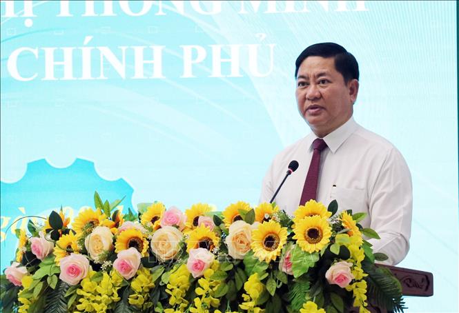 Trong ảnh: Ông Trần Quốc Nam, Chủ tịch UBND tỉnh Ninh Thuận, phát biểu tại lễ khai trương đưa vào sử dụng Trung tâm điều hành đô thị thông minh thành phố Phan Rang-Tháp Chàm. Ảnh: Công Thử - TTXVN
