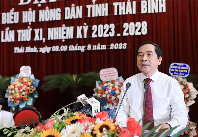 Trong ảnh: Phó Bí thư Thường trực Tỉnh ủy, Chủ tịch HĐND tỉnh Thái Bình Nguyễn Tiến Thành phát biểu tại Đại hội. Ảnh: Thế Duyệt – TTXVN 