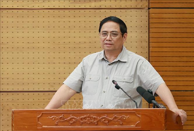 Thủ tướng Phạm Minh Chính kết luận buổi làm việc với Ban Thường vụ Tỉnh ủy Đồng Tháp.  Ảnh: Dương Giang-TTXVN