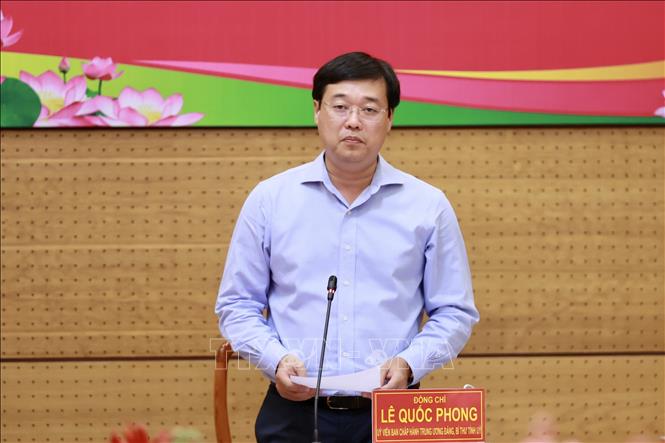 Bí thư Tỉnh uỷ Đồng Tháp Lê Quốc Phong phát biểu. Ảnh: Dương Giang-TTXVN