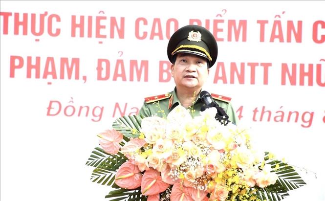 Giám đốc Công an tỉnh Đồng Nai Nguyễn Sỹ Quang phát biểu tại buổi lễ. Ảnh: TTXVN phát 