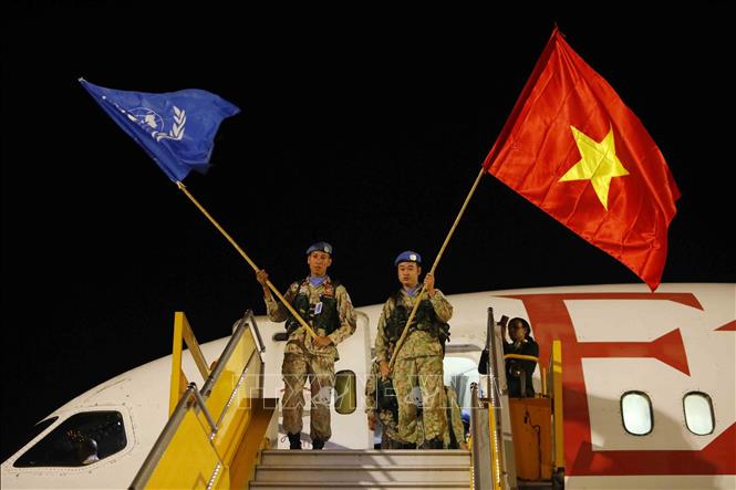 Engineering Unit Rotation No 1 of Vietnam arrive in Hanoi on August 15, fulfilling the UN peacekeeping mission in the UN Interim Security Force for Abyei (UNISFA). VNA Photo: An Đăng