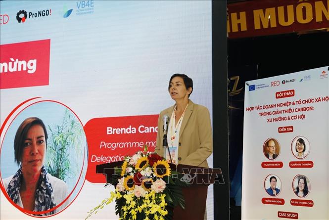 Trong ảnh: Đại diện Phái đoàn Liên minh châu Âu tại Việt Nam bà Brenda Candries phát biểu. Ảnh: Trần Việt - TTXVN 
