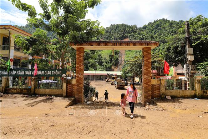 Trường phổ thông dân tộc bán trú Tiểu học và Trung học cơ sở Hồ Bốn (Mù Cang Chải, Yên Bái) chịu thiệt hại nặng nề khi mưa lũ xảy ra. Ảnh: Thanh Tùng - TTXVN 