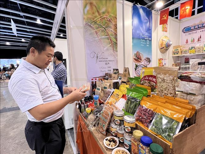 A visitor at the Vietnamese Consulate General in Hong Kong's booth. VNA Photo: Mạc Luyện