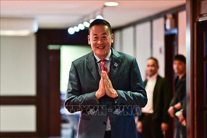 Ứng cử viên Thủ tướng của đảng Pheu Thai Srettha Thavisin tại trụ sở đảng ở Bangkok, Thái Lan, ngày 21/8/2023. Ảnh: AFP/TTXVN